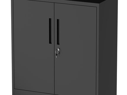 Heavy Duty Storage Cabinet With Lock, 2 Door File Cabinet With 2 Adjustable Shelves - Black