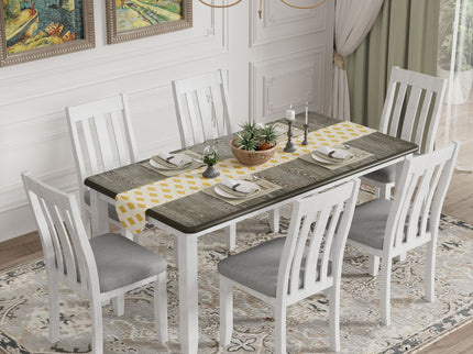 Dining Table Set Retro Style With Extendable Table And Upholstered Chairs