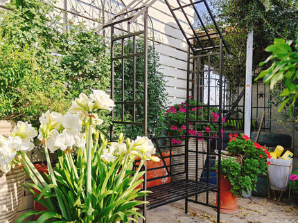 Garden Arch With Bench Turned Into Flower Stand Climbing Plants Support Outdoor - Black