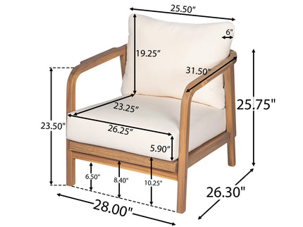Outdoor Lounge Chair With Woven Backrest, Solid Wood Frame, Comfortable Cushions