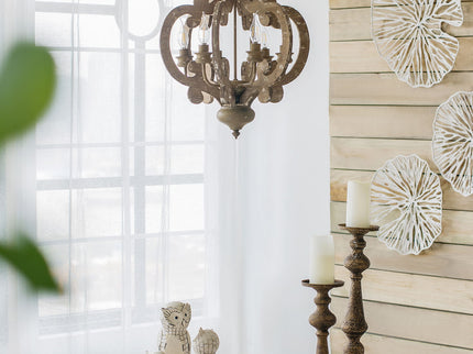 Farmhouse Chandelier, 6 Light Wood Chandelier Pendant Light Fixture With Adjustable Chain For Dining Room Living Room Entryway, Bulb Not Included