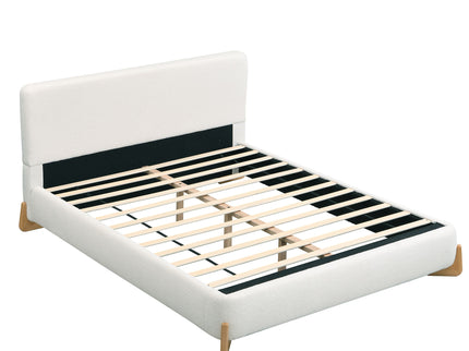 Queen Size Upholstered Bed With Slat Support - White