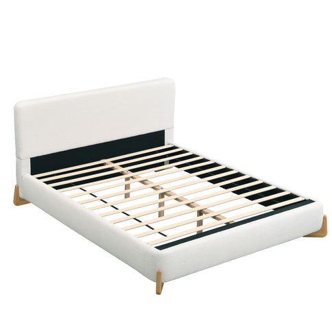 Queen Size Upholstered Bed With Slat Support - White