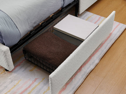 Upholstered Bed With Oversized Rabbit Ear Headboard, LED Lights & 4 Storage Drawers