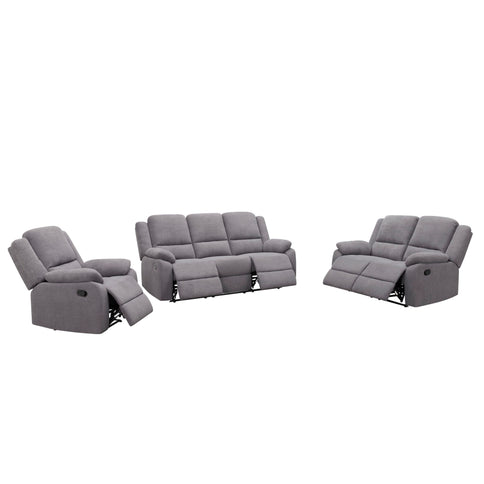 3 Piece Reclining Sofa Set With 150° Deep Recline, 3 Seat Couch, Loveseat & Single Recliner - Gray