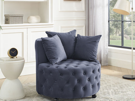 Modern Upholstered Swivel Chair With Button Tufted Design And Movable Wheels