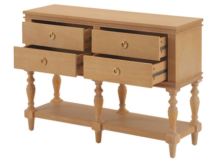 Console Table With 4 Soft Close Drawers, Thick Bottom Shelf For Living Room - Natural