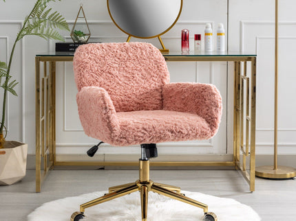 Office Chair, Artificial Rabbit Hair Home Office Chair With Metal Base, Adjustable Desk Chair Swivel Office Chair, Vanity Chair