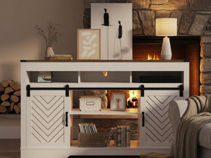 TV Stand With Sliding Barn Doors And Adjustable Storage - White / Oak