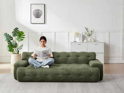 Cloud Series Minimalist Button Tufted Square Arm 3 Seater Sofa