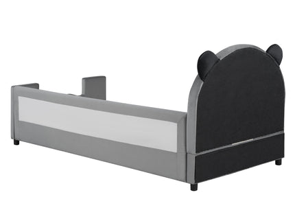 Upholstered Daybed With Bear Shaped Headboard, Hydraulic System And Breathable Fence