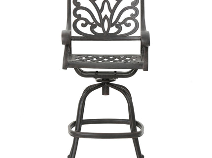 Outdoor Cast Aluminum Swivel Bar Stool With Scrolled Arms - Bronze
