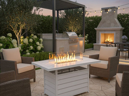 Rectangular Propane Fire Pit Table With Burner, Lava Rock, Waterproof Cover