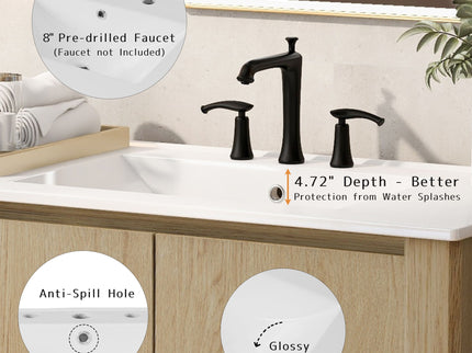 Modern Bathroom Vanity With Rectangle Ceramic Sink, Soft Closing Doors