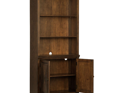 Stigham - Bookcase With 2 Door Cabinet, Adjustable Shelves, Cable Management - Oak