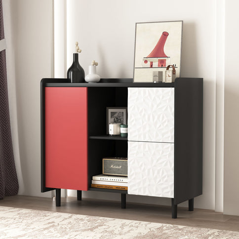 Modern Sideboard Buffet Cabinet With Doors And Unique Panel Styling