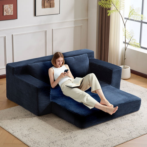 Comfortable Deep Seat Loveseat Sofa Bed, Reversible Cushion With Pillows