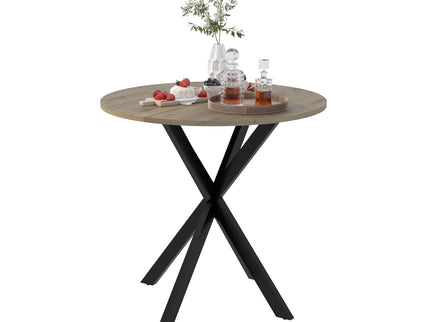 Round Dining Table For 2 - 4 People, Compact Kitchen Or Dining Room - Rustic Brown
