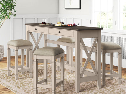 Console Table With 4 Stools - Antique White
