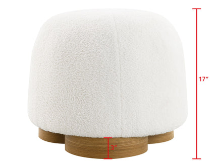 Round Soft Teddy Fabric Upholstered Ottoman With Metal Accents