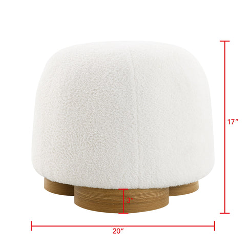 Round Soft Teddy Fabric Upholstered Ottoman With Metal Accents