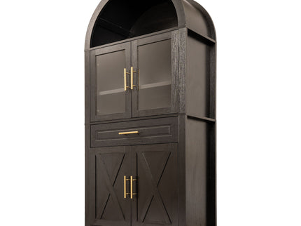 Arched Kitchen Pantry Cabinet With Adjustable Shelves & Barn Door Design