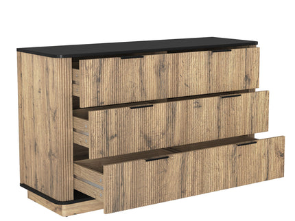Modern 6 Drawer Cabinet With Metal Rounded Corners And Exquisite Handles Multi Functional Storage - Natural Wood