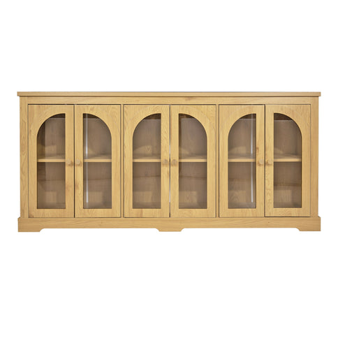 Modern Arched Glass Sideboard With 6 Doors, Buffet Cabinet With Storage And Adjustable Shelves