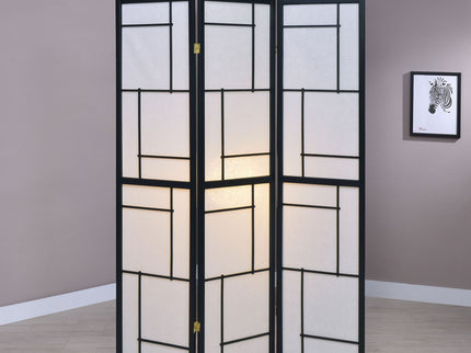 Reese - 3 Panel Room Divider Folding Shoji Screen With Accents - Beige / White