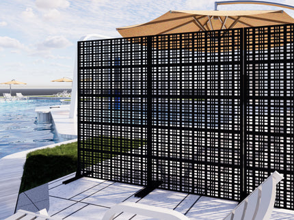 Outdoor And Indoor Divider With Freestanding Decorative Privacy Screen - Black
