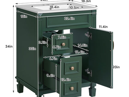 Bathroom Vanity With Sink, Compact Cabinet & 2 Drawers And Adjustable Shelf