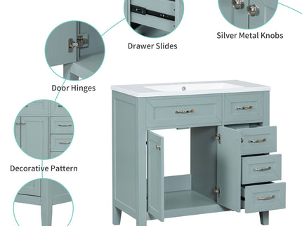 Modern Bathroom Vanity With Sink, Freestanding Design With Drawers And Doors