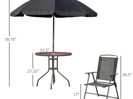 Outsunny - Patio Dining Set With Table Umbrella, Folding Chairs And Dining Table, Outdoor Patio Furniture Set