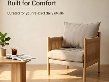 Accent Armchair With Removable Cushions For Living Room - Matte Black / Natural / Sand