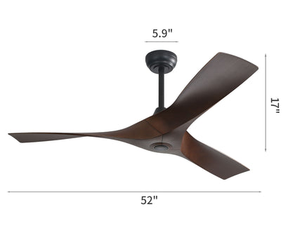 52" Blade Ceiling Fan Without Light, 6 Speed Reversible DC Motor For Living Room, Outdoor Use - Black