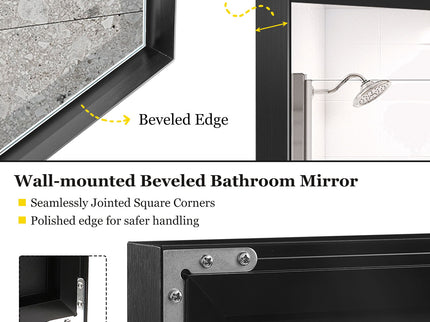 Rectangular Bathroom Mirror Square Angle Metal Frame Wall Mounted Hanging Plates Wall Mount Mirror For Bathroom (Horizontal & Vertical)