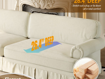 Luxuriously Comfortable Cloud Couch Sofa With Elegant Rolled Arms & Pleated Skirt Design
