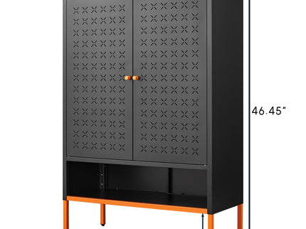 Grid Double Door Shoe Cabinet With Adjustable Compartments And Moisture-Proof Design In Metal