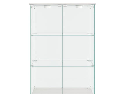 Modern Display Cabinet With LED Lights, Transparent Tempered Glass 2 Door Storage Case With 3 Shelves