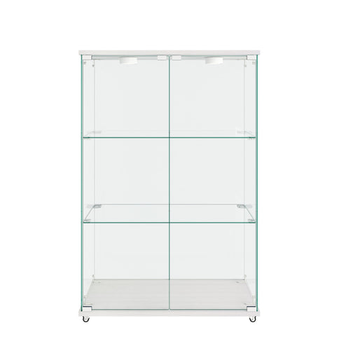 Modern Display Cabinet With LED Lights, Transparent Tempered Glass 2 Door Storage Case With 3 Shelves