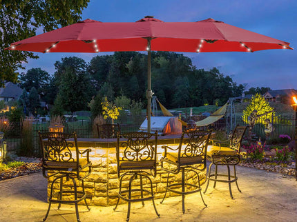 Double- Sided Outdoor Market Umbrella With Lights And Base