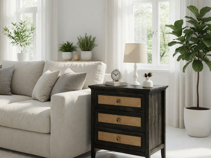 Nightstand With 3 Drawers, Tall End Table - Brown