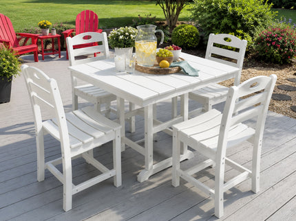 Outdoor Patio Dining Set, Square Table With Umbrella Hole And Armless Chairs