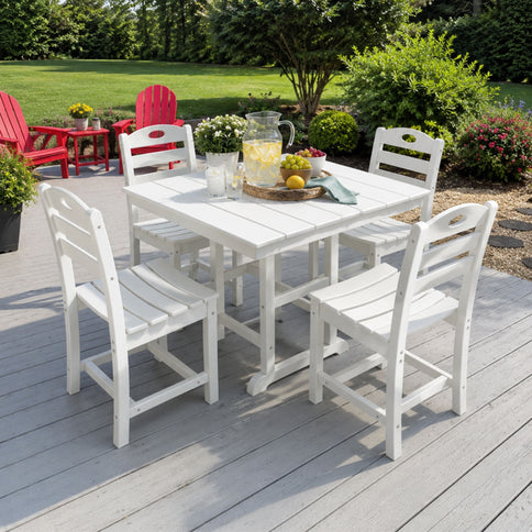 Outdoor Patio Dining Set, Square Table With Umbrella Hole And Armless Chairs