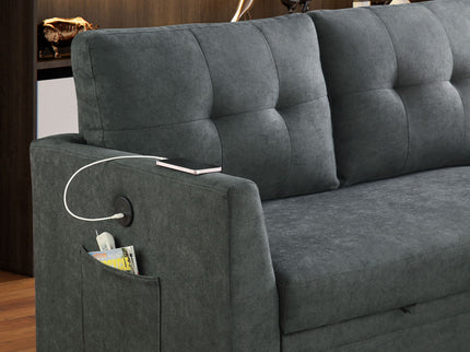 Sectional Sofa Bed L Shaped Sofa Couch Bed With USB Port, Reversible Chaise With Storage