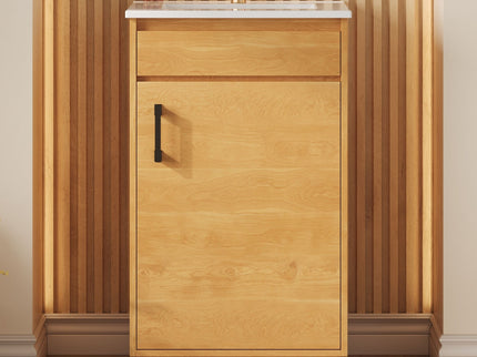 Bathroom Vanity With Sink, Freestanding Single Cabinet With Soft Closing Door And Adjustable Shelf - Natural Wood