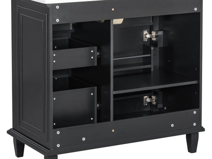 Modern Bathroom Vanity With Sink Top, Flip Drawers, Adjustable Shelf