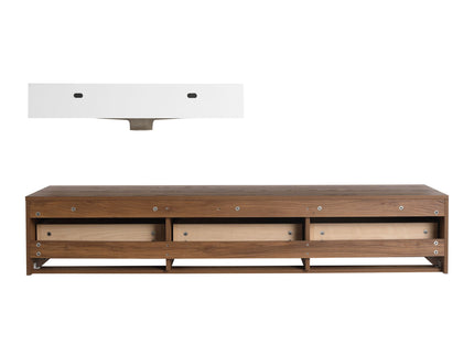 Modern Wall Mounted Bathroom Vanity With Resin Sink And Soft Close Drawer - Brown Ebony