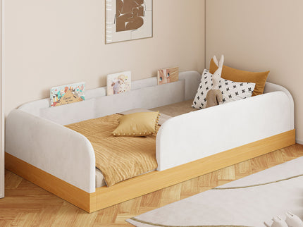 Twin Upholstered Platform Bed With Guardrail And Storage Bags - Natural