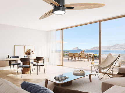 Flush Mount Ceiling Fan With Light And Remote Control, 3 Blades, Reversible DC Motor - Black